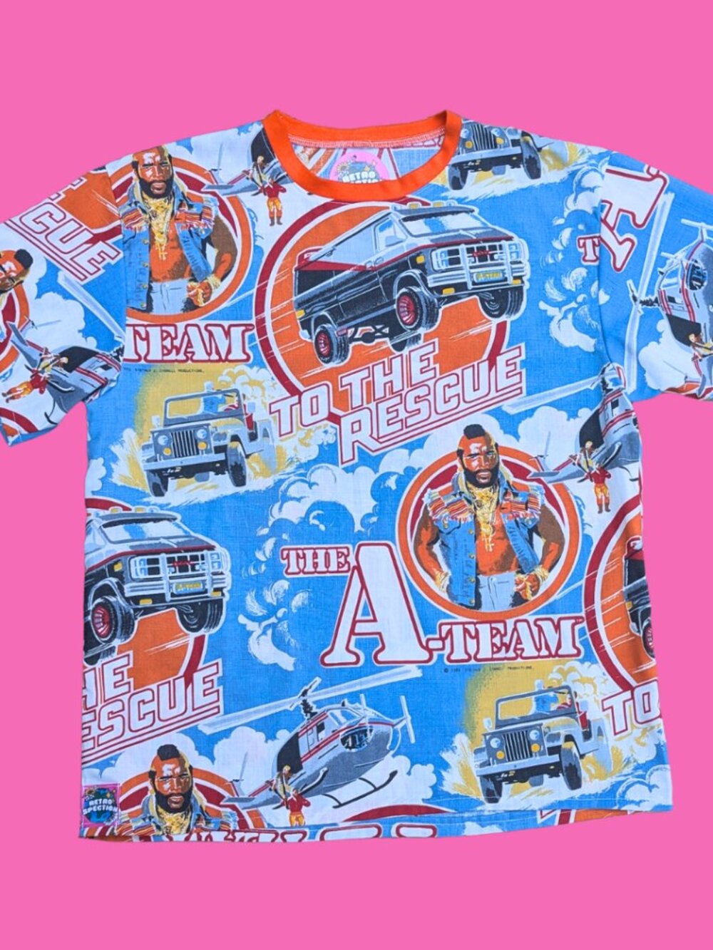 Handmade, Upcycled The A-Team Bedsheet T-Shirt Oversized S-M, Fitted L-XL